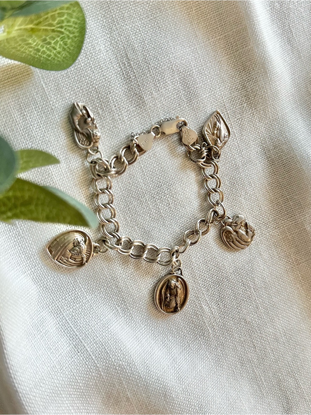Vintage Sterling Silver Guardian Angels Charm Bracelet